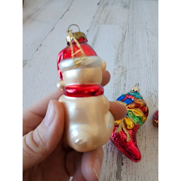 Vintage glass bear stocking ornament set presents glitter gold red Xmas tree - Picture 3 of 14